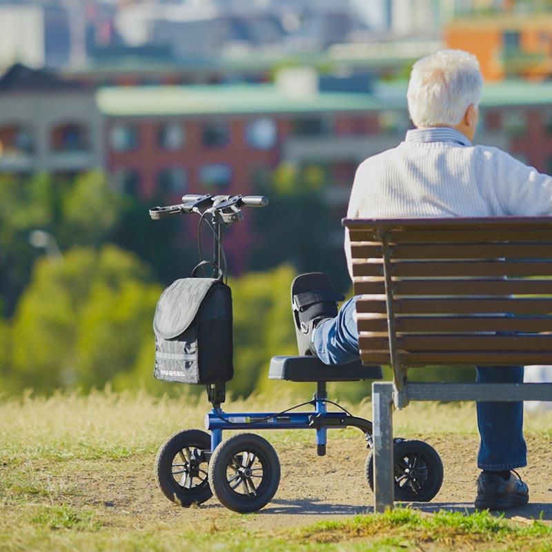 Equipmed Knee Scooter Walker with 10 Inch Tyres & Dual Brakes - Blue