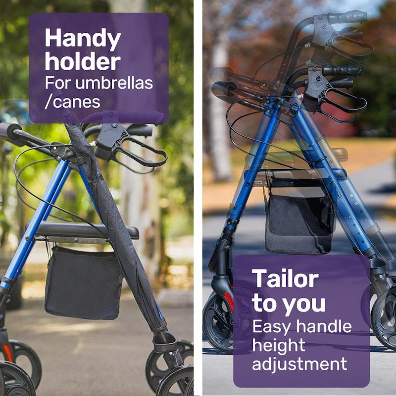 Equipmed 4 Wheel Lightweight Rollator Walker - Blue