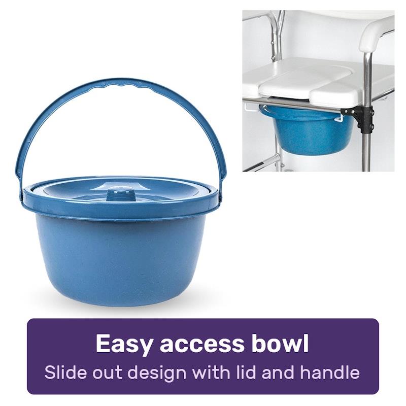 Equipmed Rolling Commode Shower Chair with Wheels - White & Blue