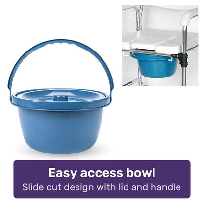 Equipmed Rolling Commode Shower Chair with Wheels - White & Blue