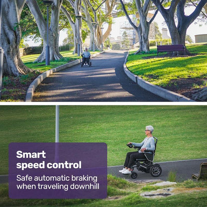 Equipmed Electric Folding Wheelchair - Long Range, Aluminium Frame - Black