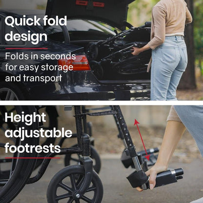 Equipmed 24 Inch Folding Wheelchair - X-Large Dark Grey