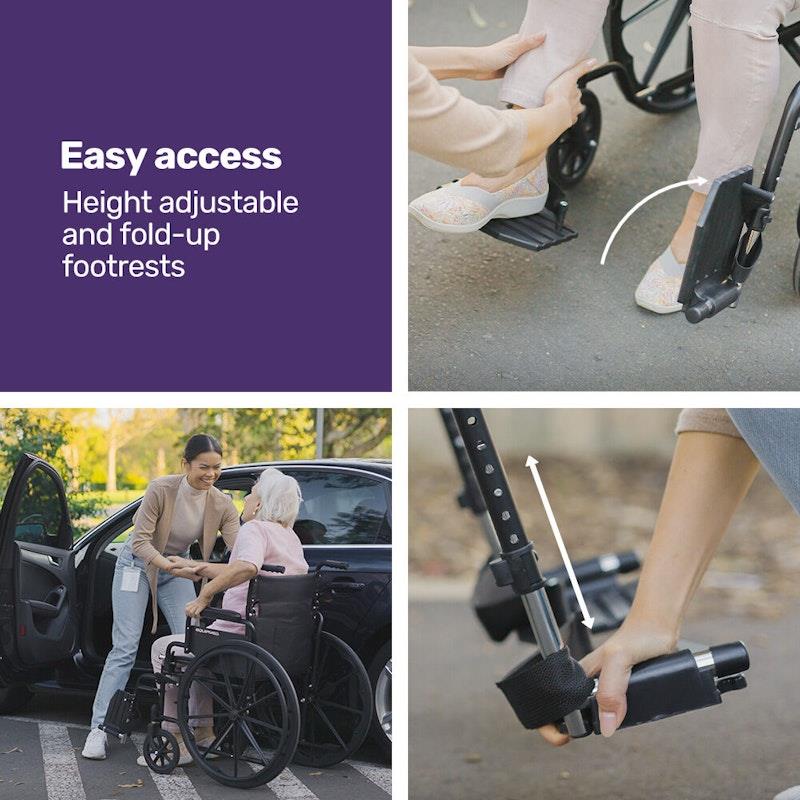 Equipmed 24 Inch Folding Wheelchair - X-Large & Comfortable