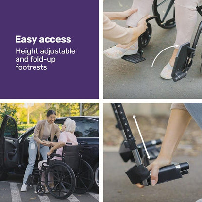 Equipmed 24 Inch Folding Wheelchair - X-Large & Comfortable