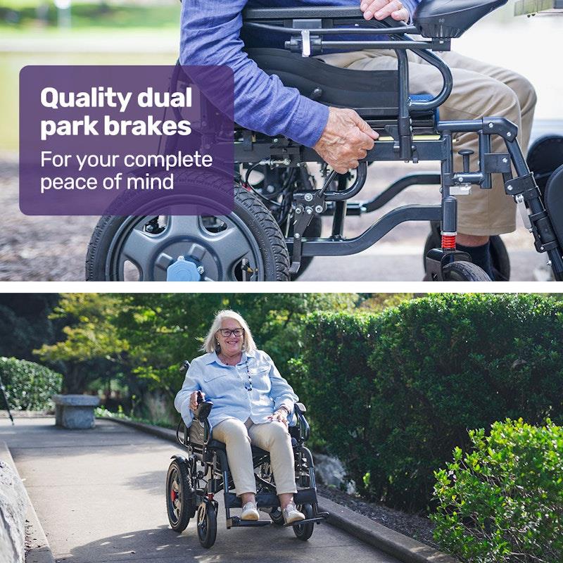 Equipmed PowerCruise LongRange Electric Folding Wheelchair - Grey & Black