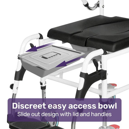 Equipmed Rolling Commode Shower Chair with Wheels - Black