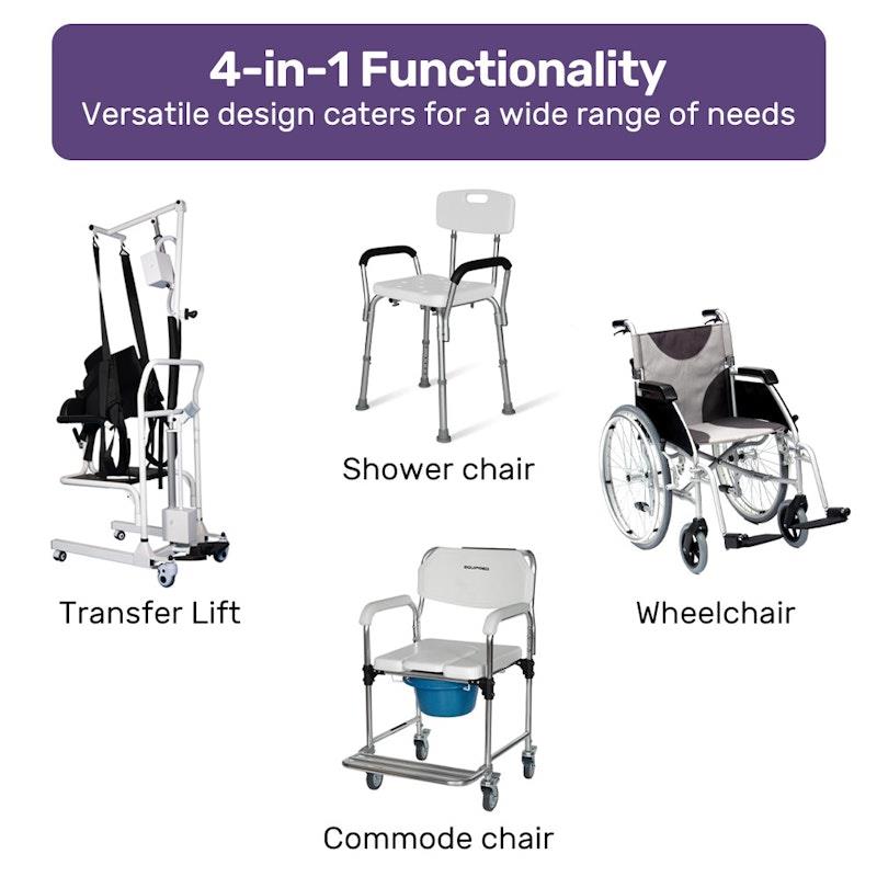 Equipmed 4 In1 Patient Lift Transfer Chair - White & Grey