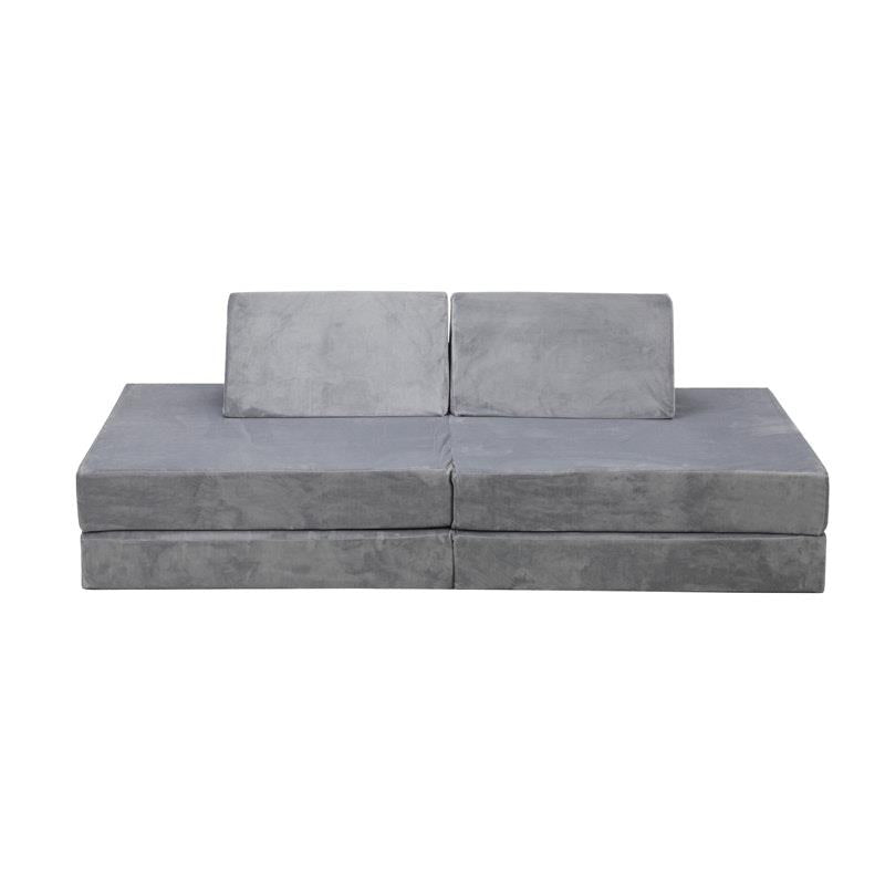 Oikiture Kids Sofa Play Couch Modular Lounge Cushion Convertible Playset - Grey (4 Pieces)