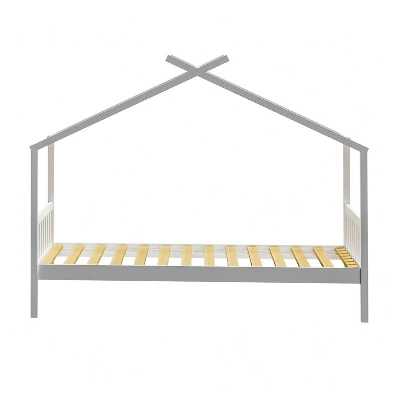 Oikiture Kids Bed Frame - Wooden Base Single Timber House Beds (White)