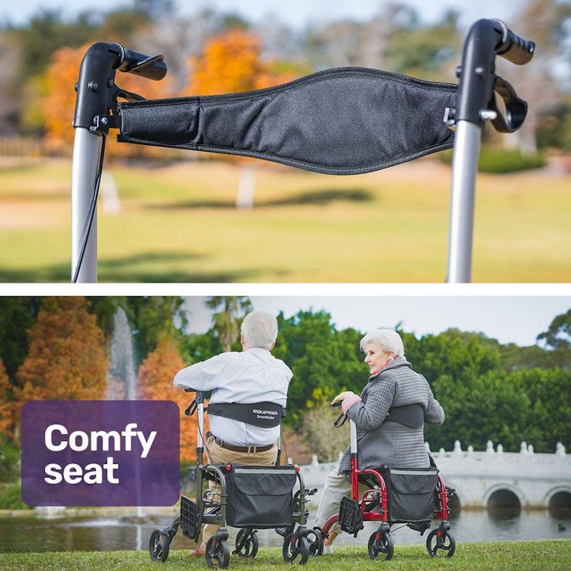 Equipmed SmartRoller 2-in-1 Foldable Aluminium Walking Frame Rollator - Silver