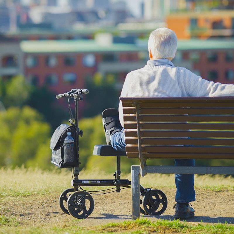 Equipmed Knee Scooter Walker with Dual Brakes & Bag - Black