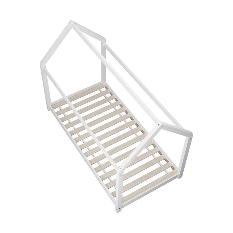 Oikiture Bed Frame - Single Wooden Timber House Style (White)