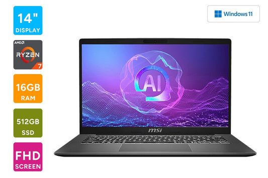 MSI Modern 14" Full HD Ryzen 7 AI Laptop (16GB, 512GB, F2HMG-002AU)