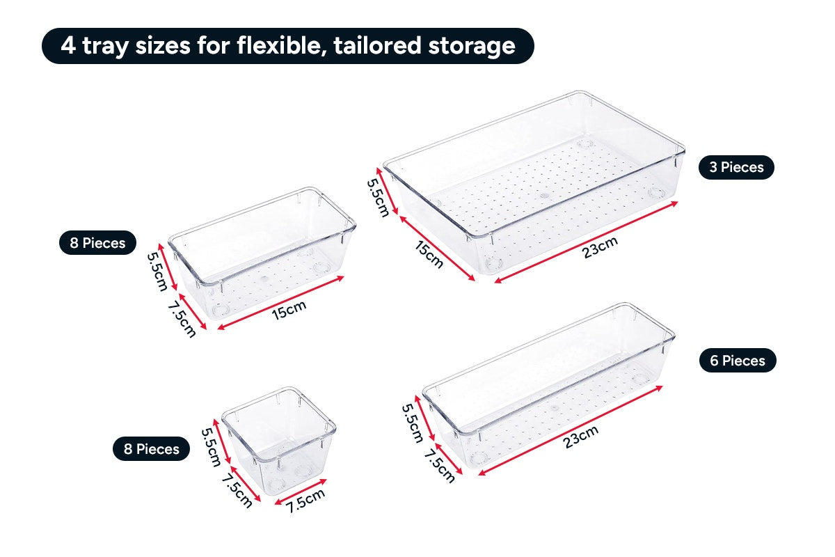 25 Piece Clear Drawer Organiser Set