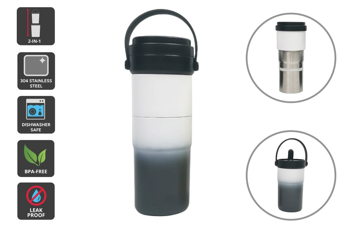 2-in-1 Insulated Water Bottle and Travel Mug