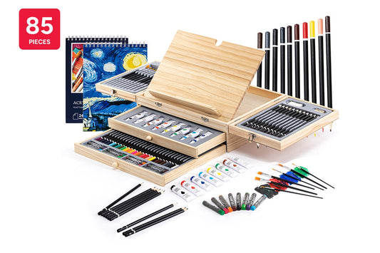 85 Piece Art Set with Built-in Wooden Easel