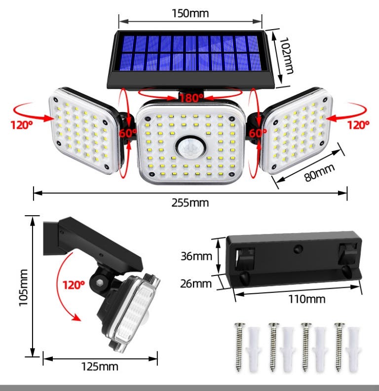 3-Headed Outdoor Solar Motion Sensor Light (2400mAh)