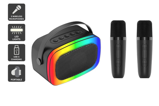 Mini Karaoke Machine with 2 Wireless Microphones (Black) - Auzzistore