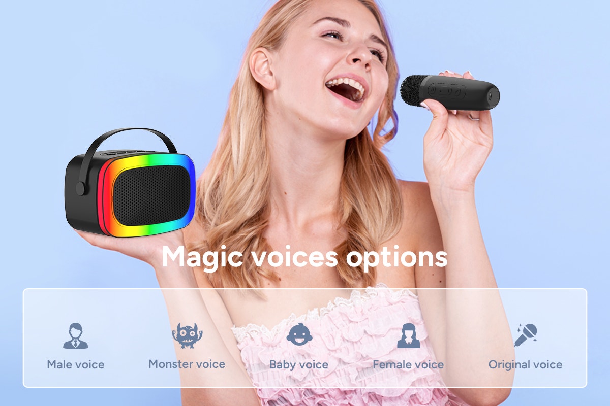 Mini Karaoke Machine with 2 Wireless Microphones (Black)