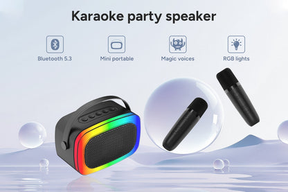 Mini Karaoke Machine with 2 Wireless Microphones (Black)