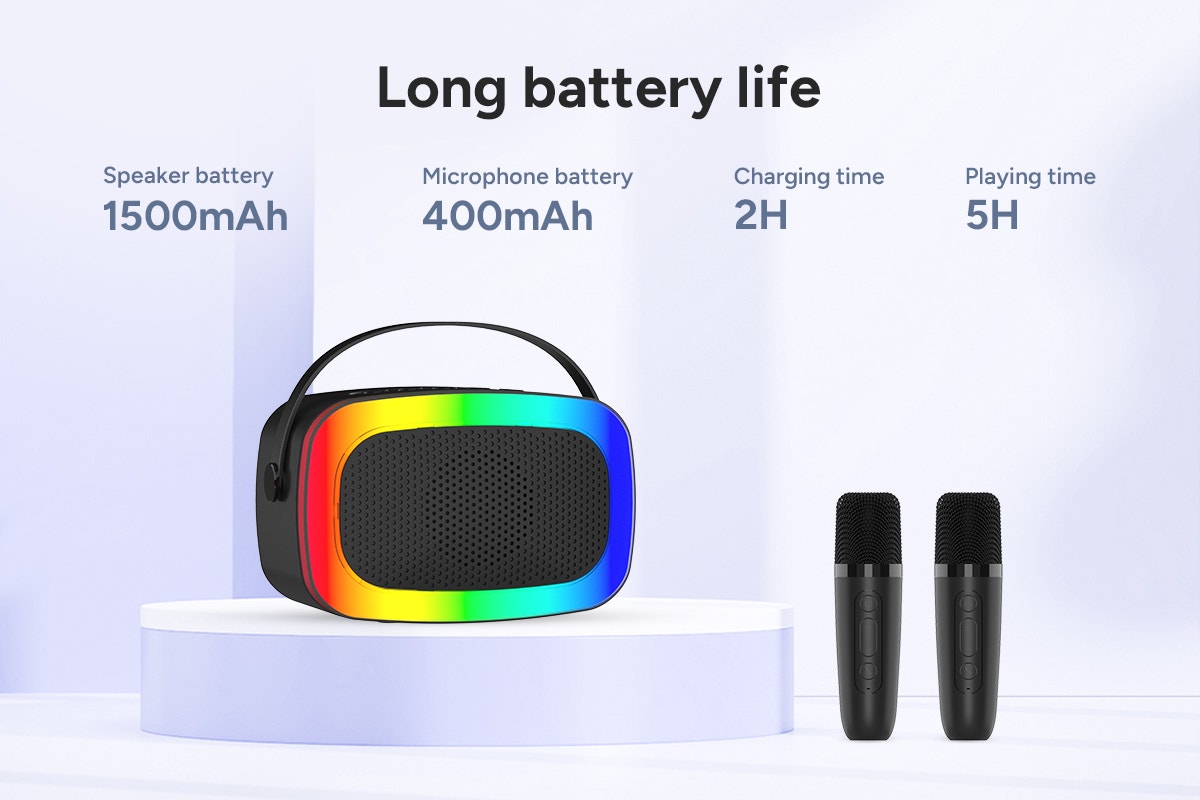 Mini Karaoke Machine with 2 Wireless Microphones (Black)