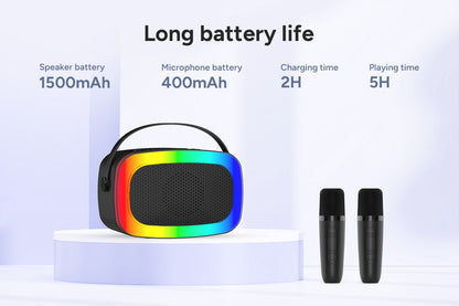 Mini Karaoke Machine with 2 Wireless Microphones (Black)