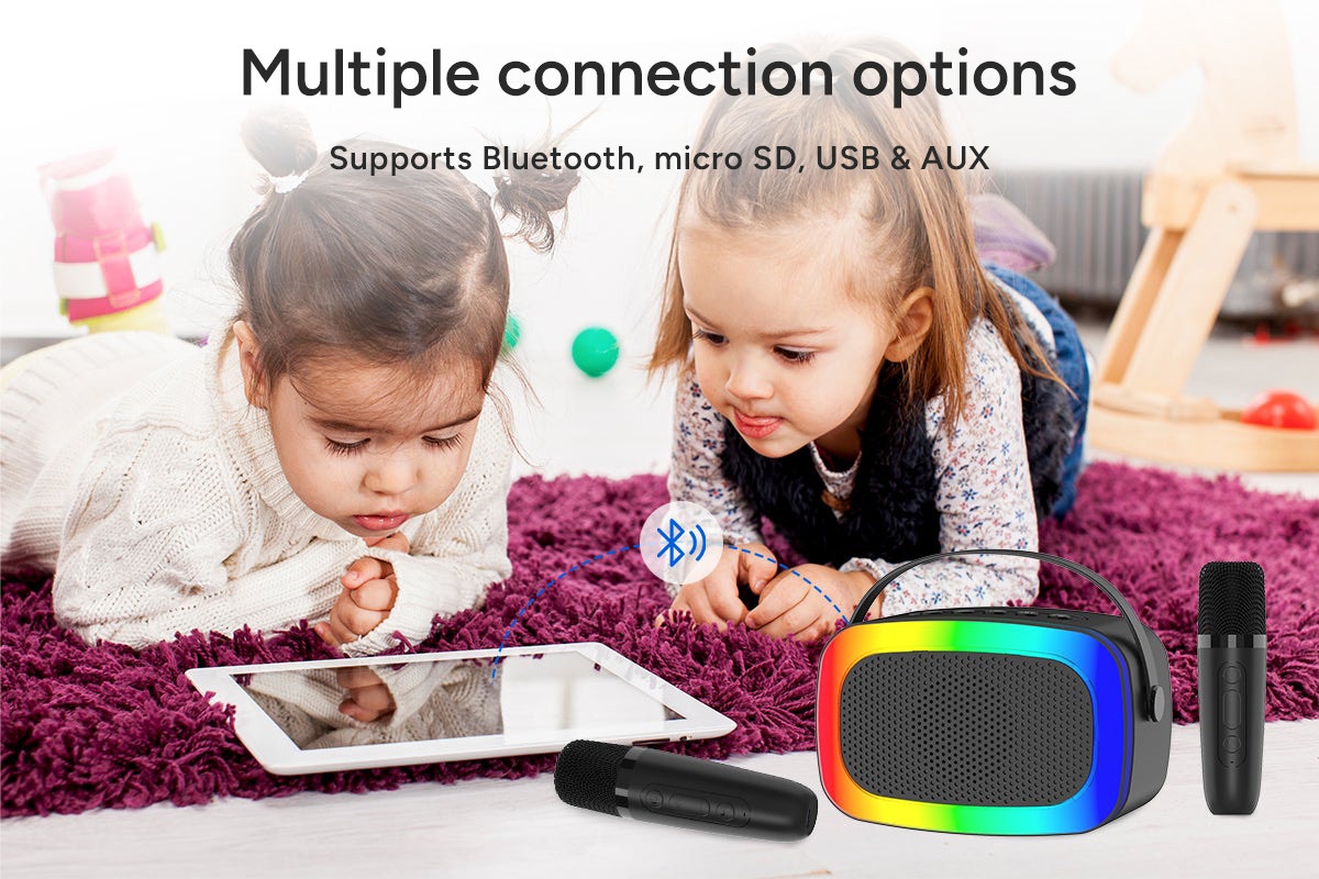 Mini Karaoke Machine with 2 Wireless Microphones (Black)