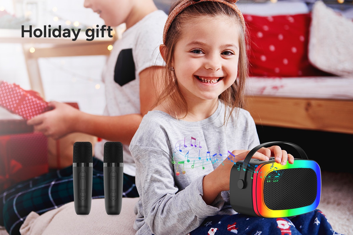 Mini Karaoke Machine with 2 Wireless Microphones (Black)