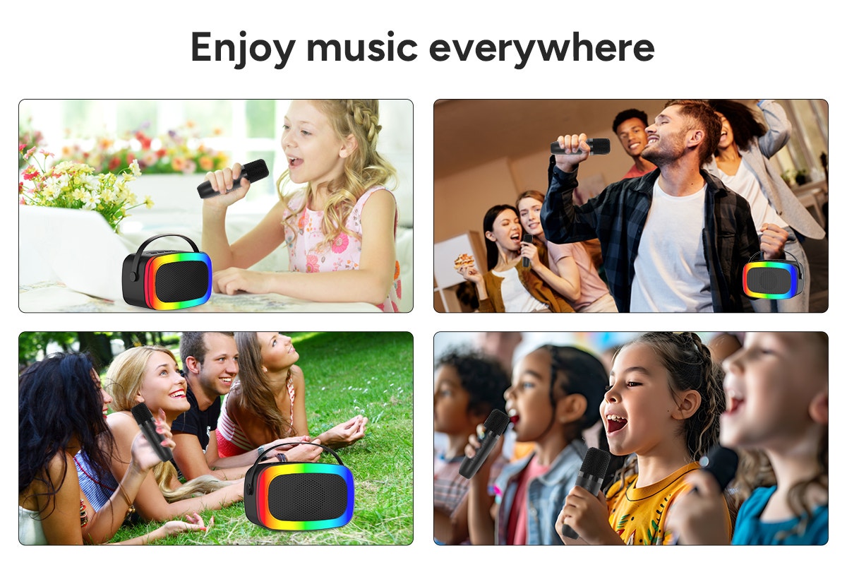 Mini Karaoke Machine with 2 Wireless Microphones (Black)