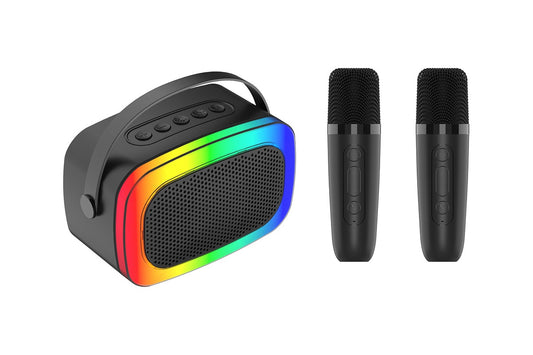 Mini Karaoke Machine with 2 Wireless Microphones (Black) - Auzzistore