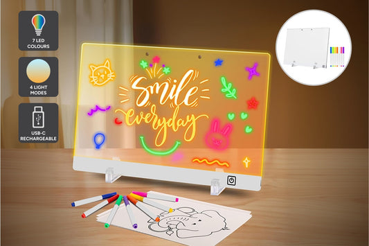 LED Acrylic Drawing Board with 7 Coloured Markers and Stand