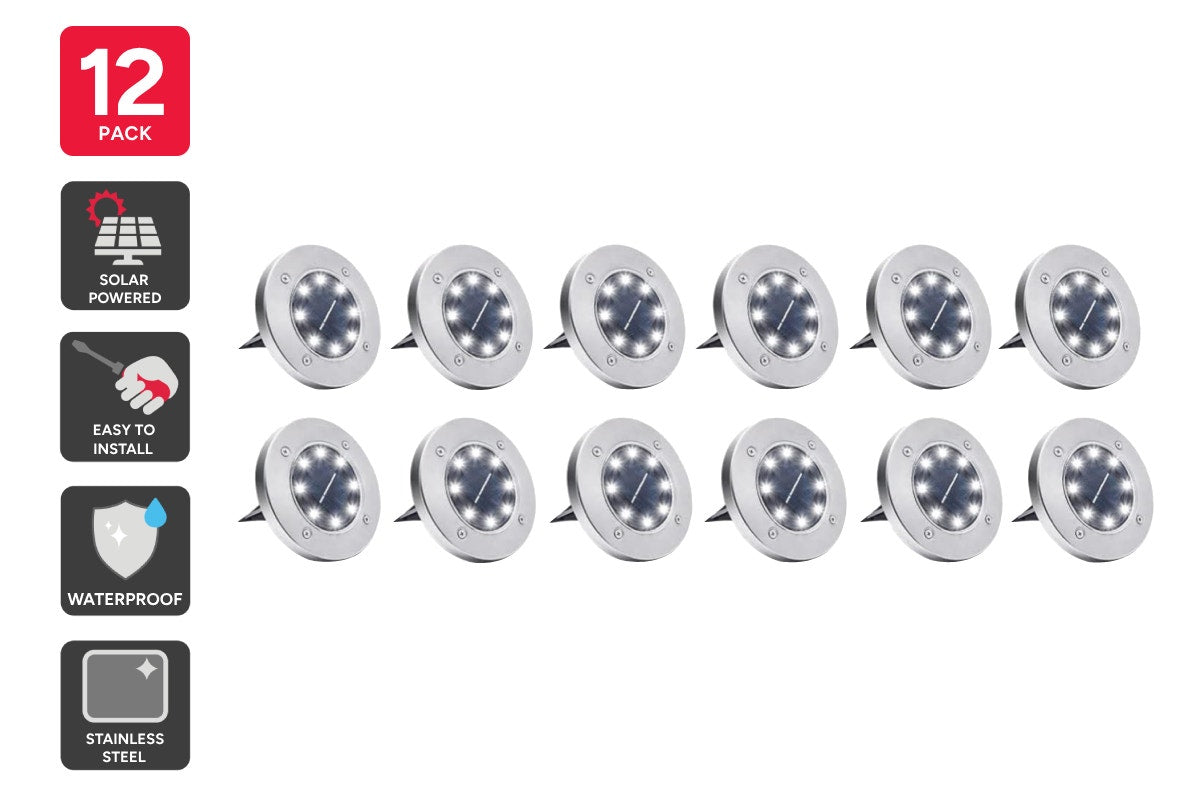 Solar Powered LED Garden Outdoor Path Lights - 12 Pack