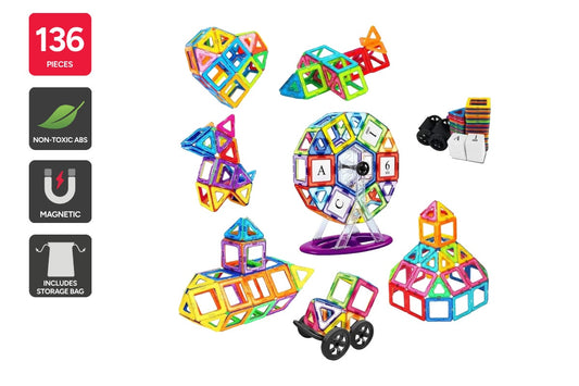 136 Piece Kids Magnetic Building Block Tile Set - Auzzistore