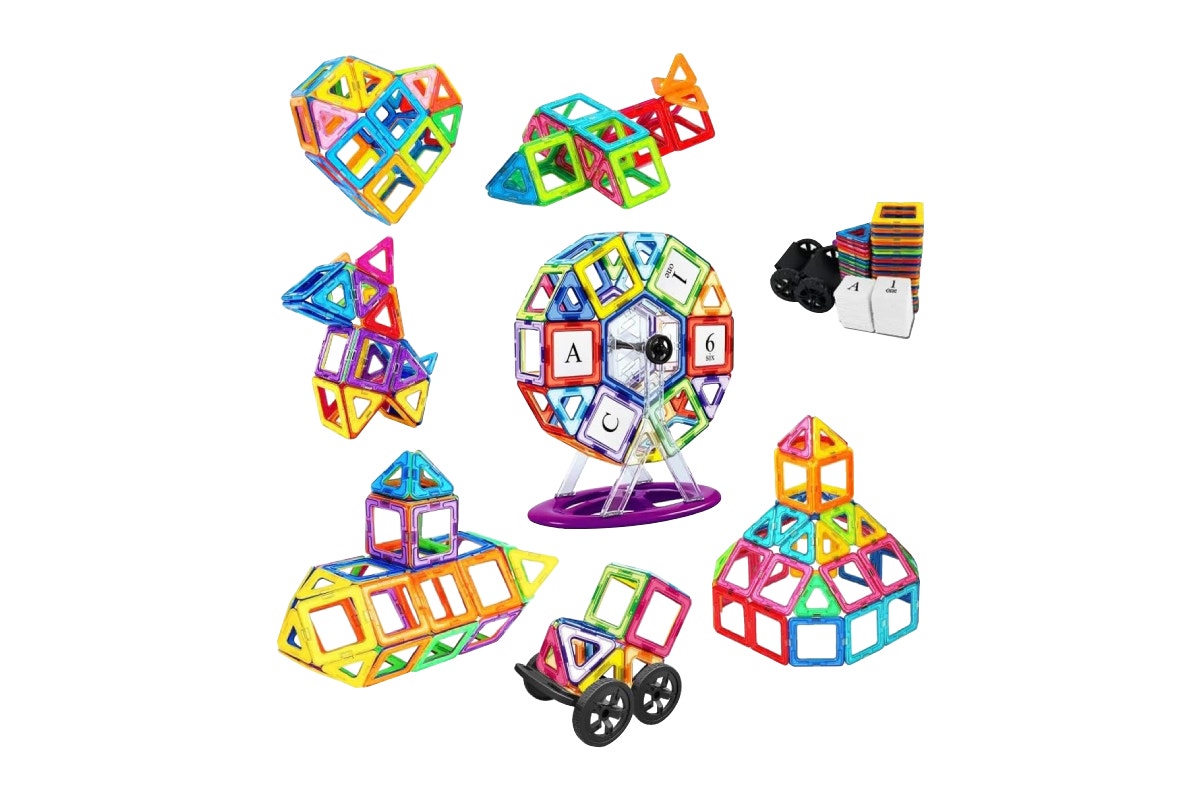136 Piece Kids Magnetic Building Block Tile Set