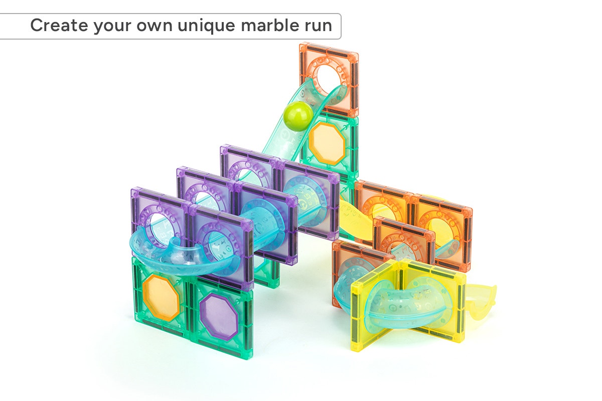 158 Piece Magnetic Building Tile and Marble Run Set