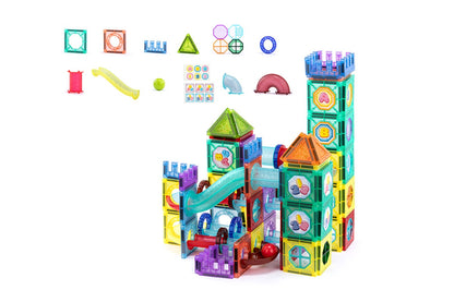 158 Piece Magnetic Building Tile and Marble Run Set