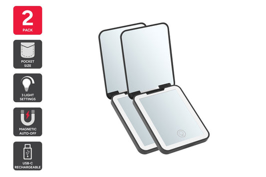 Rechargeable LED Compact Mirror (2 Pack)