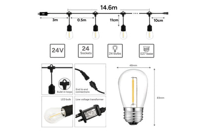 Outdoor 14.6m String Lights