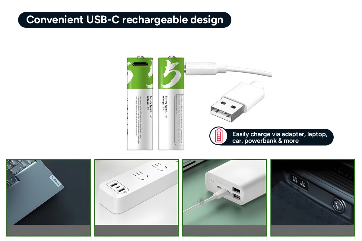 Rechargeable Lithium-Ion AA Batteries - 4 Pack