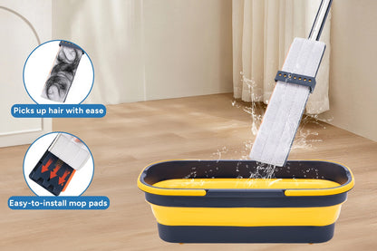 Self-Wringing Flat Mop with Collapsible Bucket