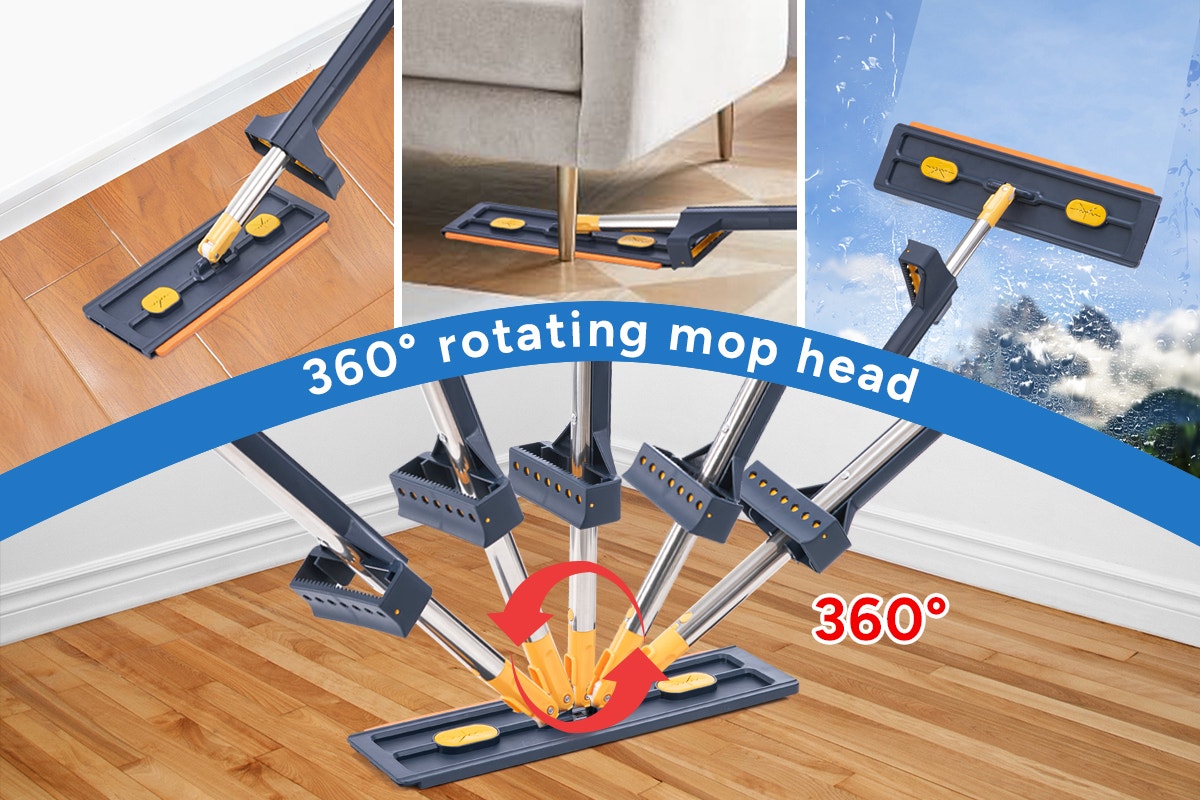 Self-Wringing Flat Mop with Collapsible Bucket