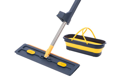 Self-Wringing Flat Mop with Collapsible Bucket