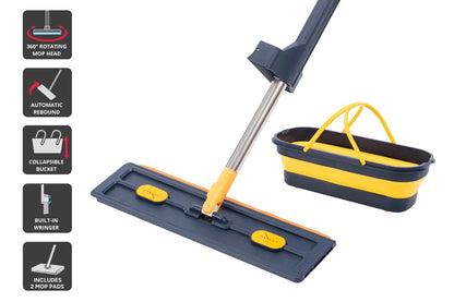 Self-Wringing Flat Mop with Collapsible Bucket