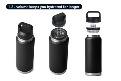 1.2L Stainless Steel Insulated Water Bottle with Chug Cap (Black)