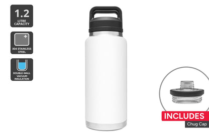 1.2L Stainless Steel Insulated Water Bottle with Chug Cap (White)