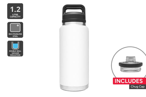 1.2L Stainless Steel Insulated Water Bottle with Chug Cap (White) - Auzzistore