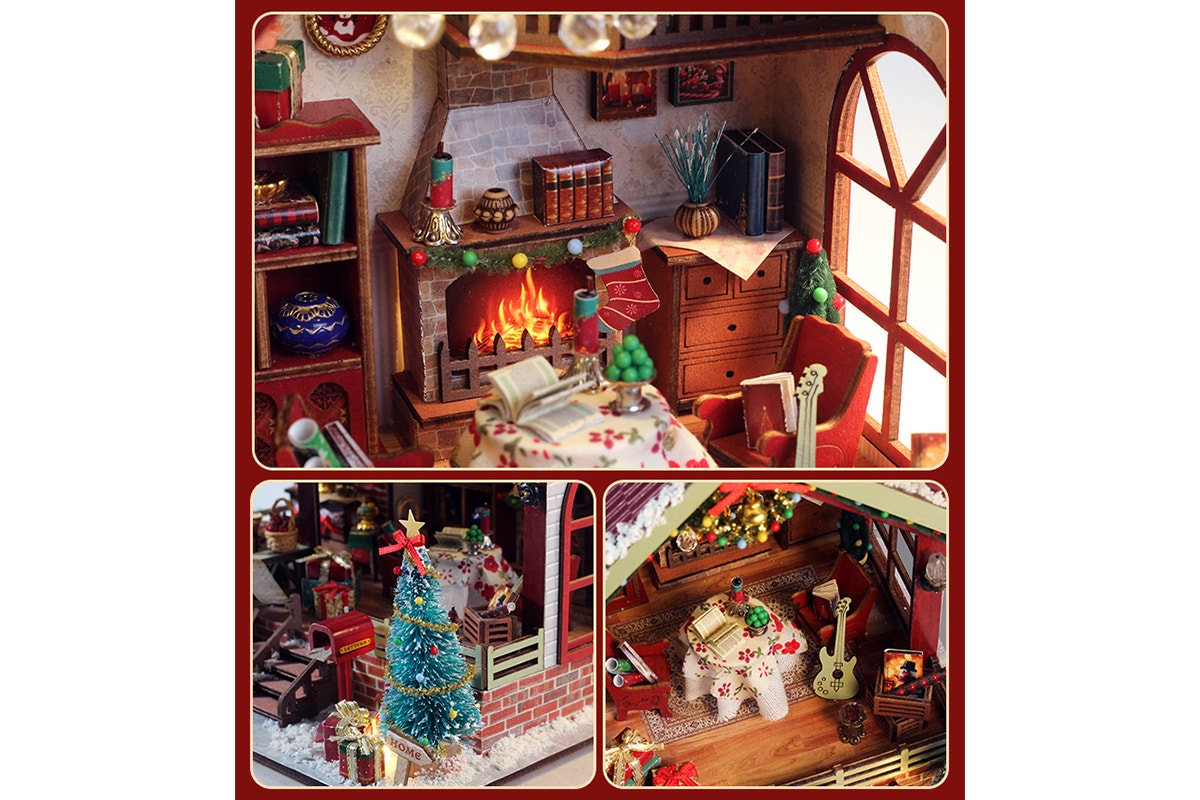 DIY Miniature Christmas Lodge Kit with Music Box