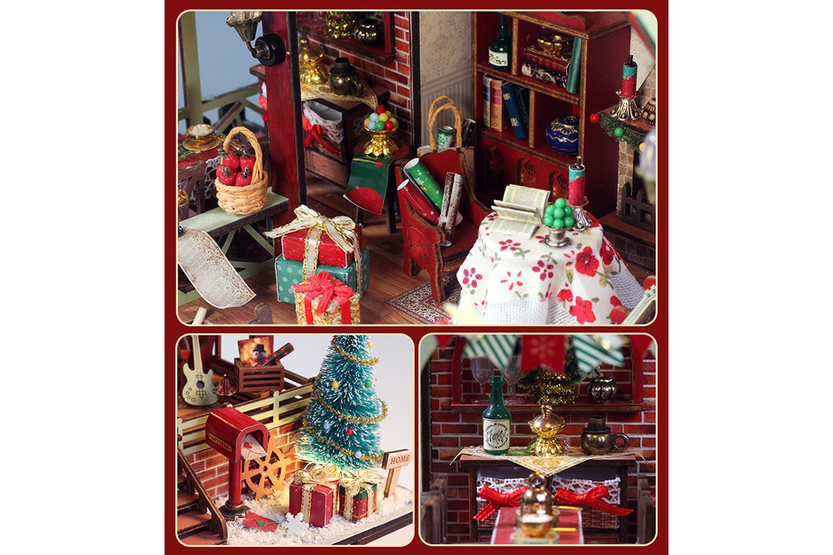 DIY Miniature Christmas Lodge Kit with Music Box