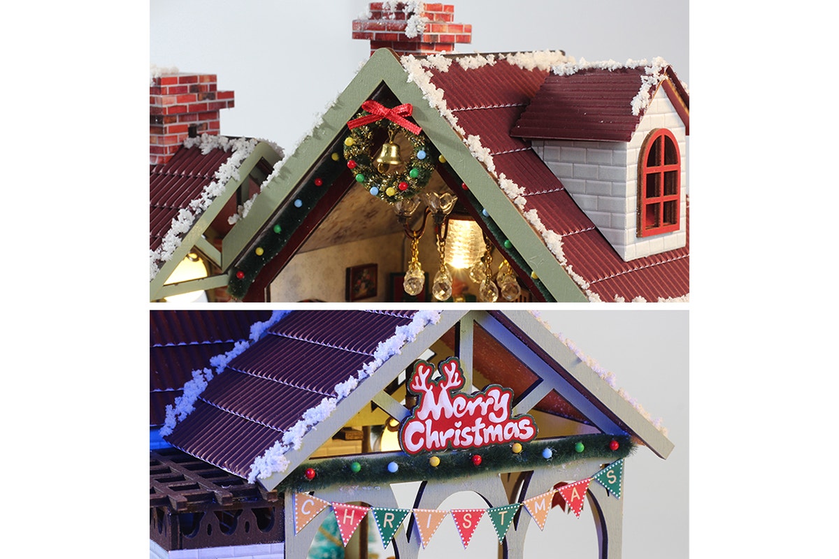 DIY Miniature Christmas Lodge Kit with Music Box