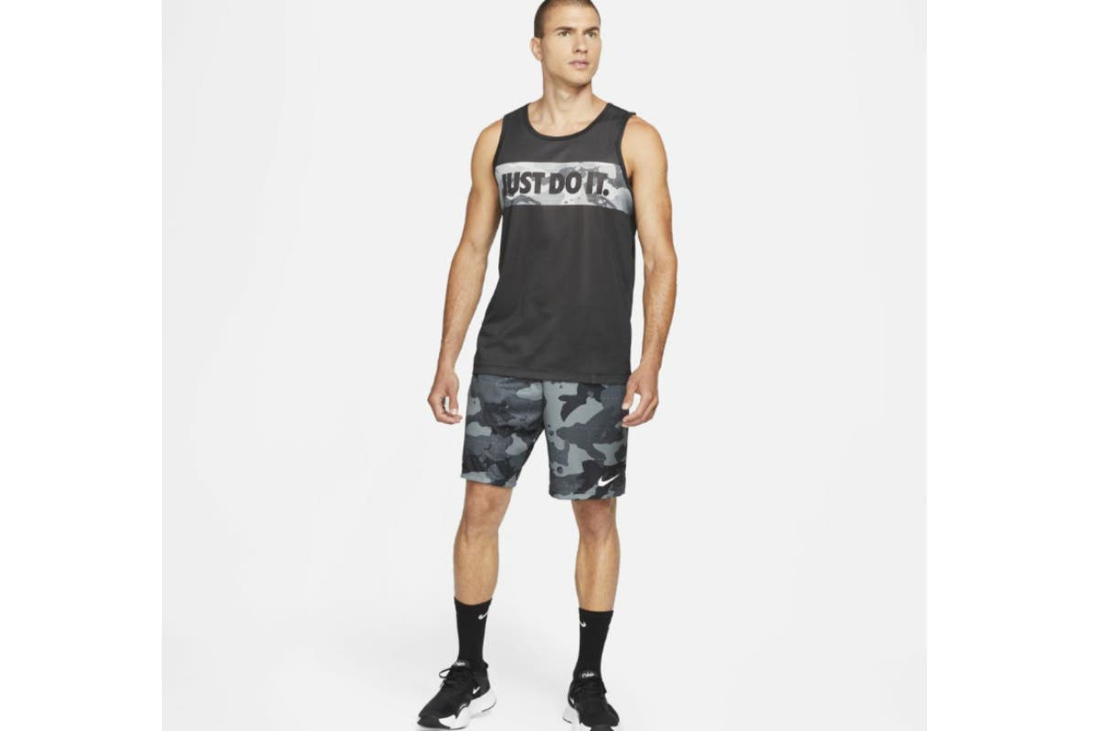 Nike Men's Dri FIT Camo AOP 5.0 Shorts  - Smoke Grey/White